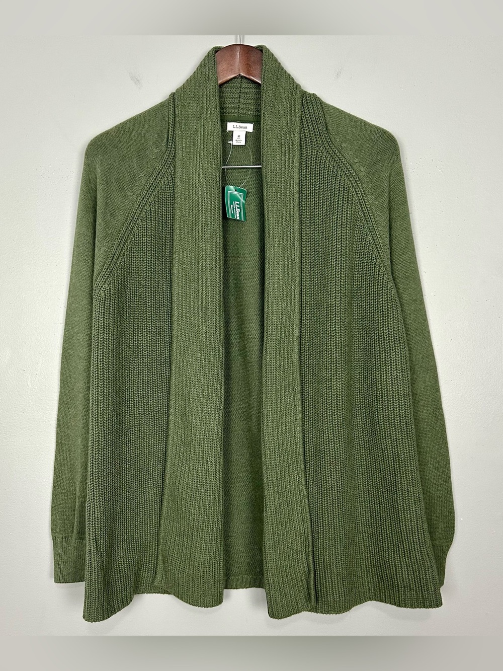 L.L. Bean 100% Cotton Shaker Stitch Cardigan Sweater Women’s Size M Petite Green